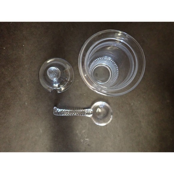 Vintage Duncan & Miller Clear Teardrop Texture Pebbled 3 Piece Glass Mustard Jar - Picture 5 of 10